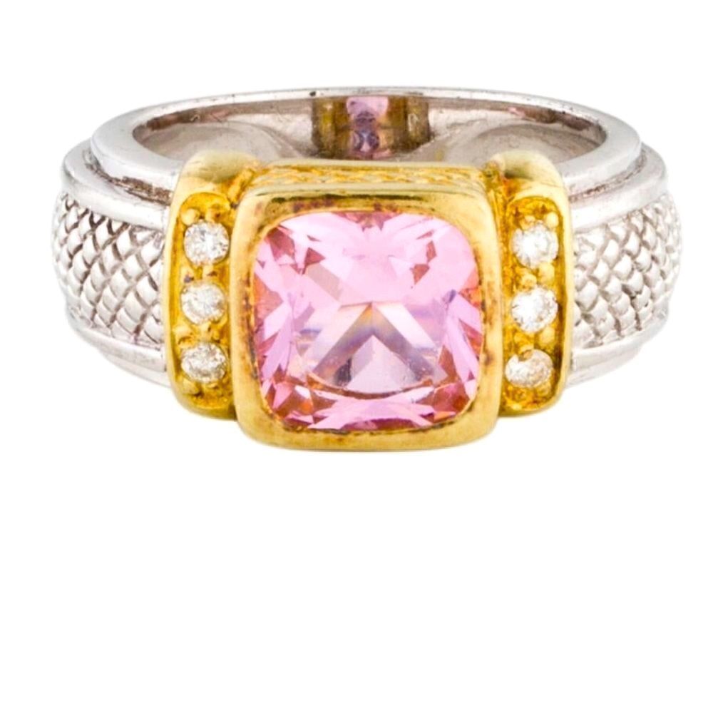 Judith Ripka 18k Yellow Gold Diamond and pink Zircon and silky ring